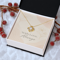 With Love Always – Elegant Love Knot Necklace in Yellow & White Gold, the Perfect Gift for Her