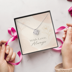 With Love Always – Elegant Love Knot Necklace in Yellow & White Gold, the Perfect Gift for Her