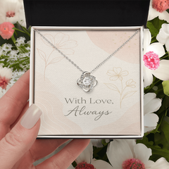 With Love Always – Elegant Love Knot Necklace in Yellow & White Gold, the Perfect Gift for Her