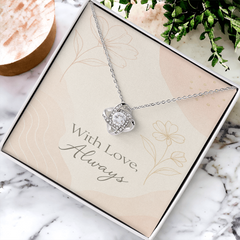 With Love Always – Elegant Love Knot Necklace in Yellow & White Gold, the Perfect Gift for Her